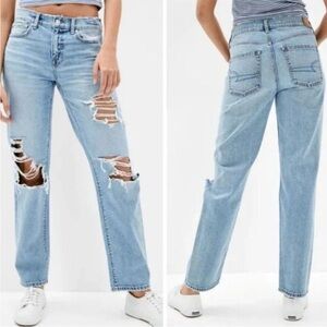 American Eagle 90s Straight Light Blue Ripped Straight Leg Jeans Size 4 Reg